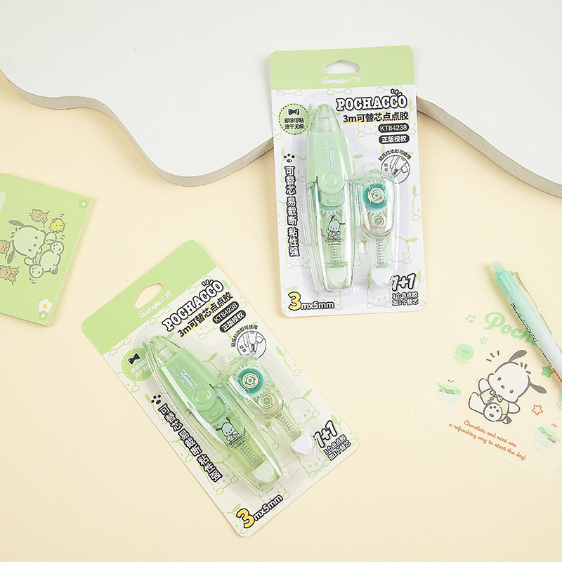 SANRIO-KT84238 POCHACCO CORRECTION TAPE WITH REFILL COLOR: GREEN