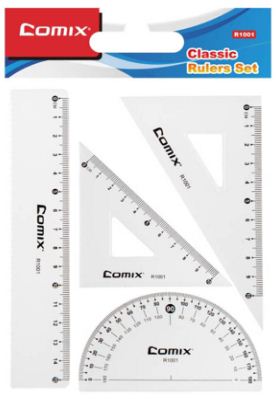 COMIX 15CM RULER, TRIANGLE &amp; PROTRACTOR, TRANSPARENT
